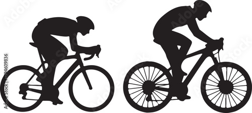 Silhouette of Cyclist Riding Road and Mountain Bike on Transparent Background Isolated Vector Graphic Design