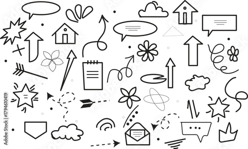 set of hand drawn doodle icons