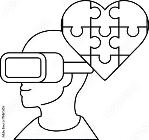 A man wearing a virtual reality headset is looking at a puzzle