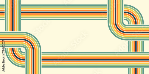 Abstract background of rainbow groovy Wavy Line design in 1970s Hippie Retro style. Vector pattern ready to use for cloth, textile, wrap and other.