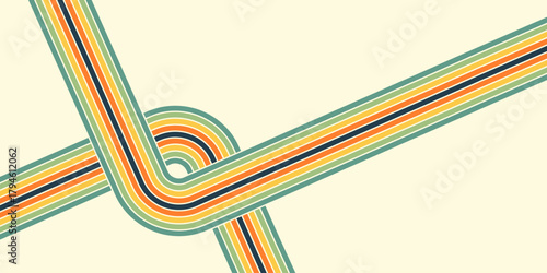 Abstract background of rainbow groovy Wavy Line design in 1970s Hippie Retro style. Vector pattern ready to use for cloth, textile, wrap and other.