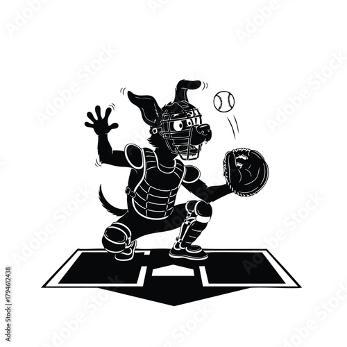 Dog playing baseball catcher animal character cartoon mascot vector illustration