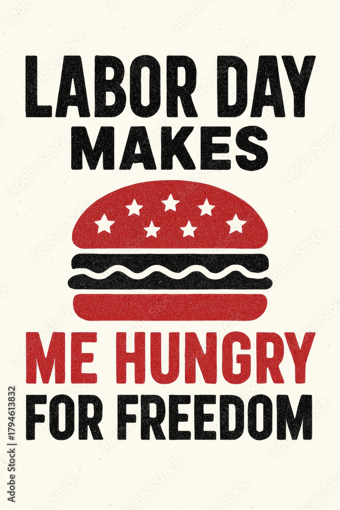Naklejka premium Celebrate Labor Day with this patriotic American-themed design, featuring a burger adorned with stars, symbolizing a hunger for freedom and the robust spirit of the U.S. workforce. Perfect f