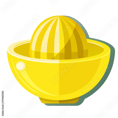 a bright yellow lemon juicer or citrus reamer shown in a glossy, simplified style, no background vector file.