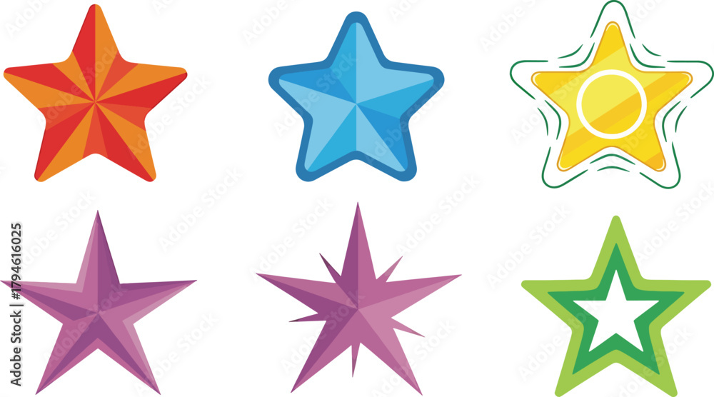 Obraz premium Colorful star icons collection Vector
