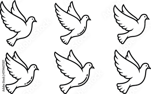 Flying dove outline icons Vector