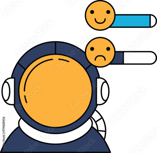 A cartoon of a man in a space suit with a frowning face