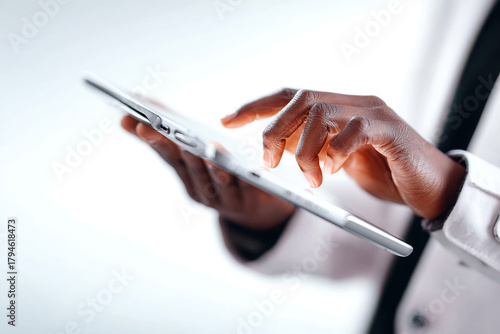 Person using digital tablet computer connecting technology
