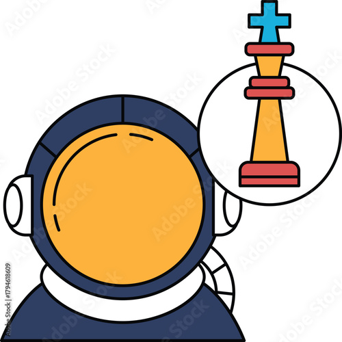 A man in a spacesuit is thinking about a chess game