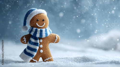 Cheerful Gingerbread Man in a Snowy Winter Wonderland Embracing Festive Season Joy