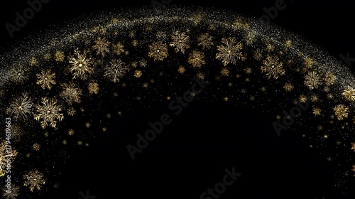 Elegant Curved Gold Snowflake Ornament on Dark Background for Seasonal Greeting Cards and Festive Packaging Design