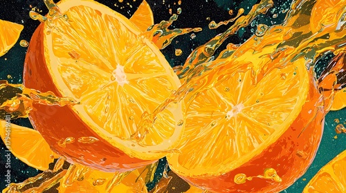 Dynamic Ginseng-Honey Infusion Artwork with Fresh Orange Segments in Playful, Radiant Colors
