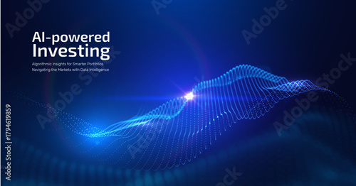 Data particles digital information in deep blue cosmic space. Concept of big data burst, blockchain technology, AI data processing, network energy. Backdrop for presentations and dynamic backgrounds.