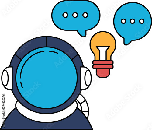 A man in a spacesuit is talking to a light bulb