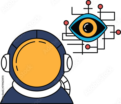 A man in a space suit with a black eye and a black helmet