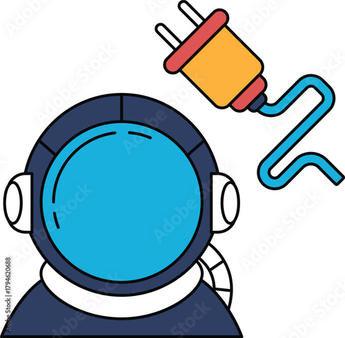 A man in a space suit with a plug in his ear