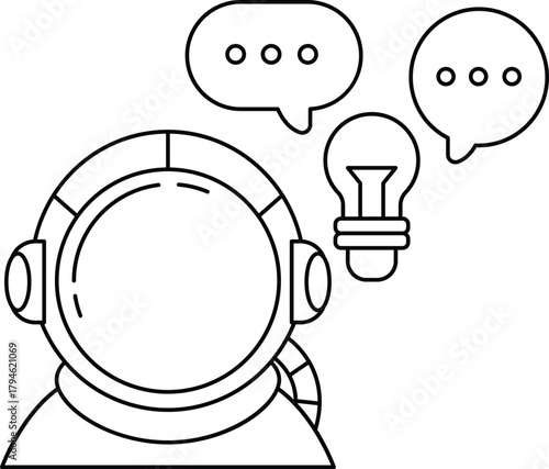 A man in a spacesuit is talking to a light bulb