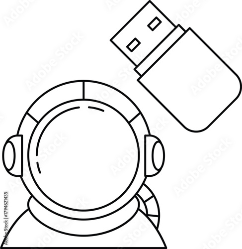 A man in a spacesuit is holding a USB drive