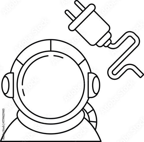 A man in a space suit with a plug in his ear