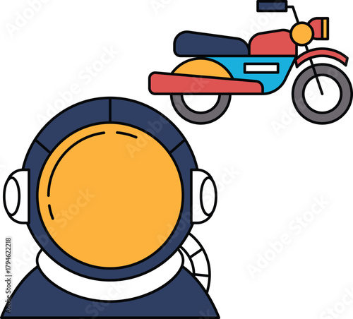 A man in a spacesuit is looking at a motorcycle