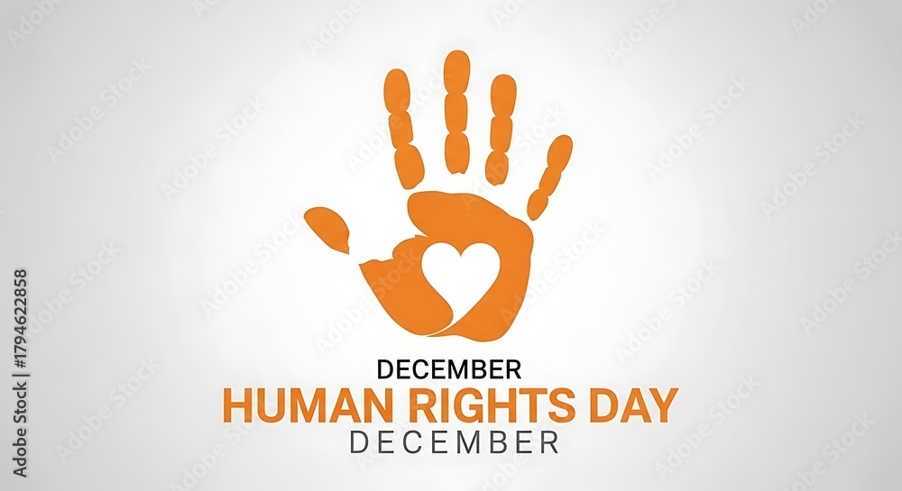 Fototapeta premium Human rights day december celebration with hand and heart symbol on a light gray background design