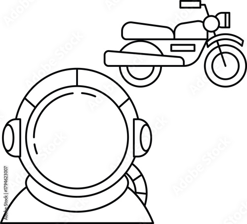 A man in a spacesuit is looking at a motorcycle