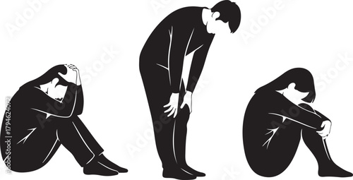 Three Silhouetted Figures Depicting Sadness, Despair, and Loneliness