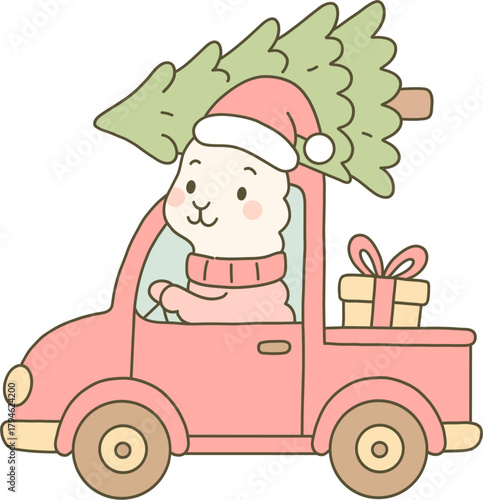 llama christmas tree clipart funny holiday xmas animal hand drawn cute doodle red truck