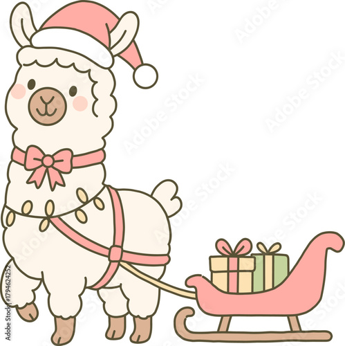 llama christmas clipart funny holiday xmas animal hand drawn cute doodle gift box