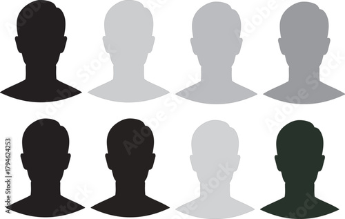 Diverse Silhouettes of Human Heads in Various Shades of Gray and Black