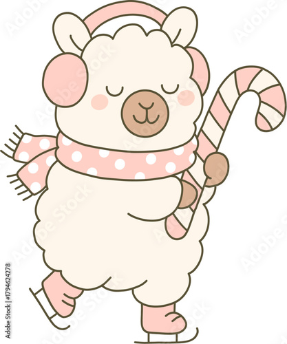 llama christmas clipart funny holiday xmas animal hand drawn cute doodle candy cane headphone