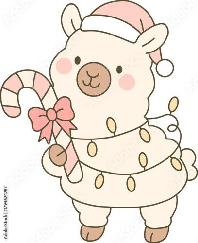 llama christmas clipart funny holiday xmas animal hand drawn cute doodle pink candy cane 