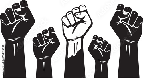 Five Black Fists Raised in Solidarity and Protest
