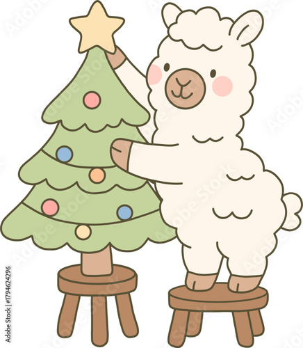 llama christmas tree clipart funny holiday xmas animal hand drawn cute doodle 
