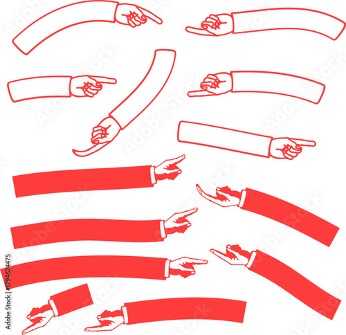 Pointing and Open Hand Gestures in Red Against a White Background