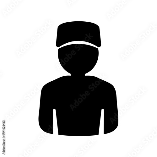 Silhouette illustration of a hotel doorman bellhop in uniform isolated on white
