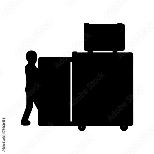 Silhouette of Person Pushing Trolley with Packages, Conveying Moving or Delivery Concept
