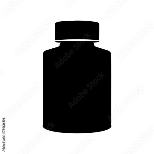 Minimalist Black Silhouette of Medicine Bottle, Illustrating Healthcare and Treatment Options