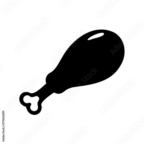 A black silhouette of a chicken drumstick on a white background