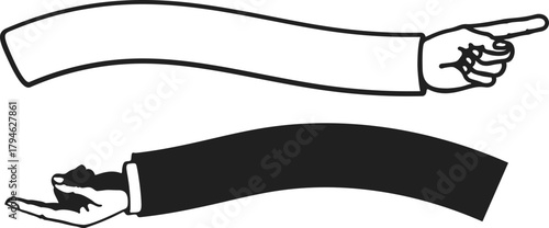Vector illustration of hands in sleeves pointing and holding offering concepts