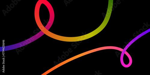 Abstract colorful lines on a black background creating smooth shapes