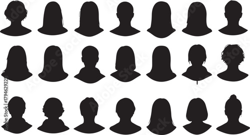 Diverse Silhouette Avatars of People with Various Hairstyles