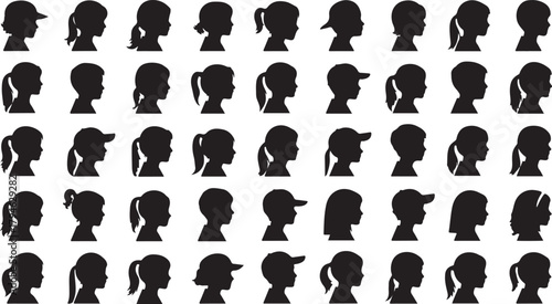 Diverse Silhouettes of Children's Heads in Profile View