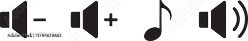 Speaker volume icons: decrease, increase, music note, and sound waves