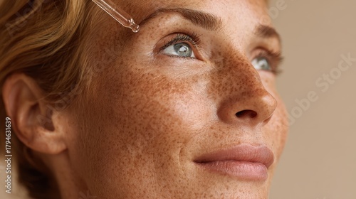 Woman applying serum for skin care