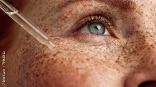 Skincare steps on freckled face