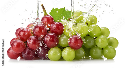 Fresh Grapes with Water Splashes Isolated on White