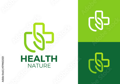 medical leaf logo design. simple modern nature health care symbol vector graphic	
