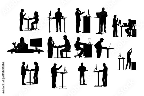 silhouettes of business people Laucher on comp;uter 