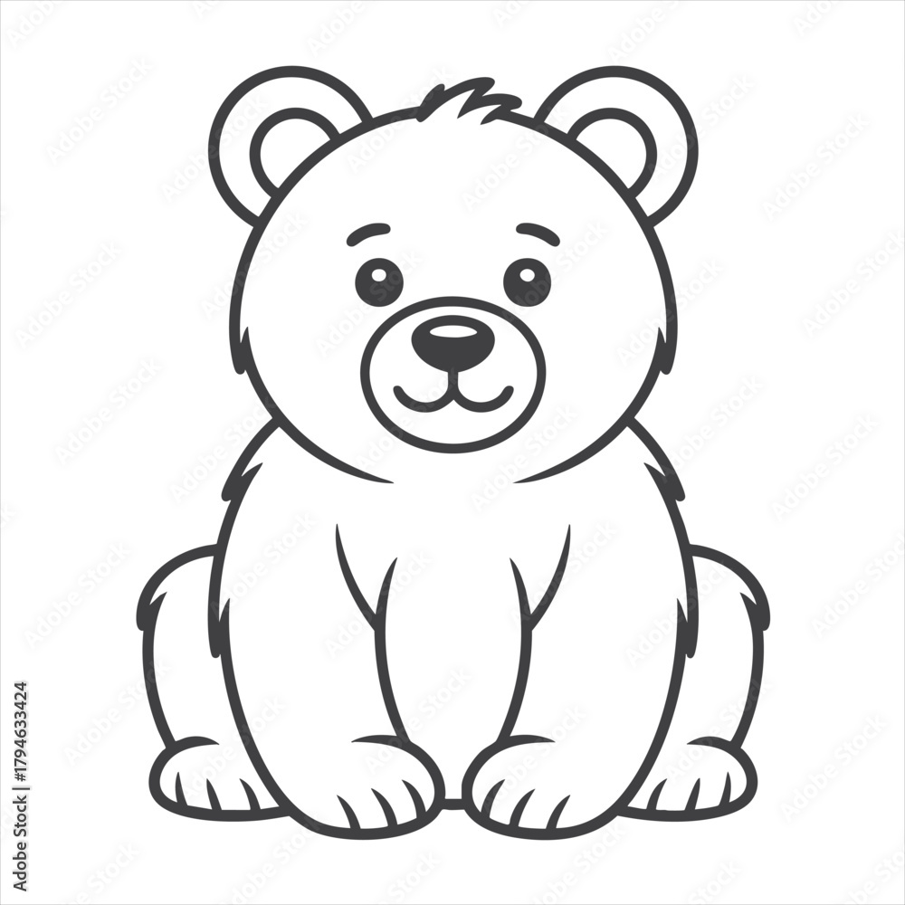 Fototapeta premium Adorable Bear Cub Line Drawing for Coloring